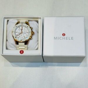 Michele White/Rose Gold Tahitian Jelly Bean Watch
